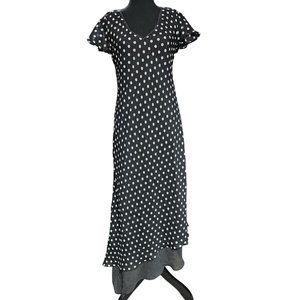 Positive Attitude Black and White Polka-Dot Maxi, Full Length Dress, Size 10